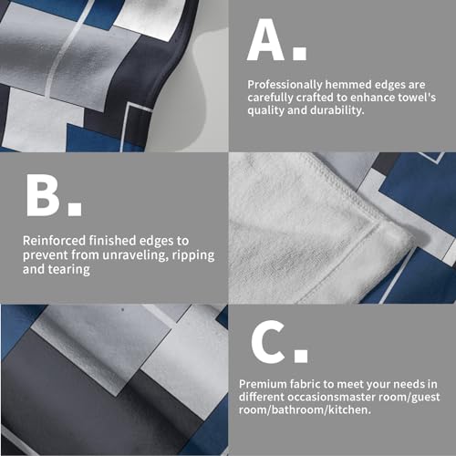 Navy Blue Geometric Hand Towels for Bathroom Set of 2 Navy Blue Black Modern Decorative Hand Towels for Bathroom Microfiber Abstract Hand Bath Towel Kitchen Towels Quick Dry Towel Sets 14"x28" - color: Navy Blue Black Modern