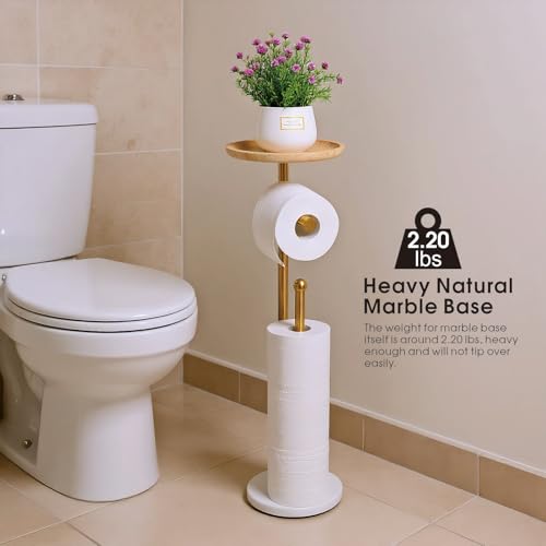 Standing Toilet Paper Holder Gold with 7.9" Big Tray, 2.2Lbs Heavier Marble Base, Freestanding Paper Holder Stand with Phone Shelf, Holds 5 Paper Rolls (Gold) - color: Gold