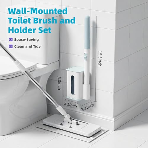 RV Toilet Brush, RV Accessories, Wall Mount Toilet Brush, 64 Toilet Refills | Hands Free Toilet Brush, One-Button Release, RV Toilet Brush and Holder Set, Compact Design, Camper Bathroom Accessories