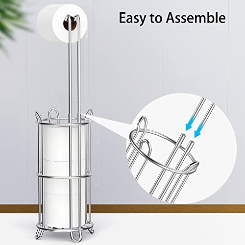 Meangood Toilet Paper Holder Stand and Tissue Paper Roll Dispenser for 4 Mega Rolls, Bathroom Free Standing Tissue Roll Storage Holder Rack, Metal Wire Silver - color: Silver