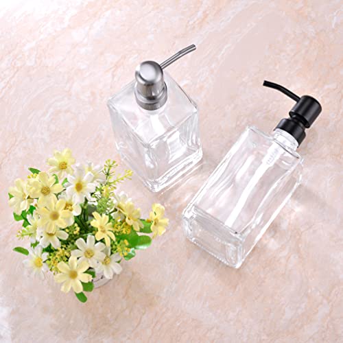 13.5 Oz Clear Glass Soap Dispenser with Rust Proof Stainless Steel Pump, Refillable Liquid Hand Soap Jar for Bathroom, Premium Kitchen Soap Dispenser (Brushed Nickel) - color: Brushed Nickel