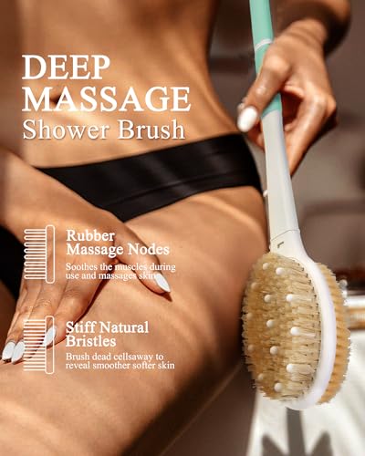 Shower Brush for Massage Dry Brushing: Back Scrubber for Shower with 18.1 in Anti Slip Long Handle - Bath Body Brush for Lymphatic Drainage Exfoliator Improving Skin Health for Women Men Elderly Green - size: Long Handle 18.1 in-Light Green