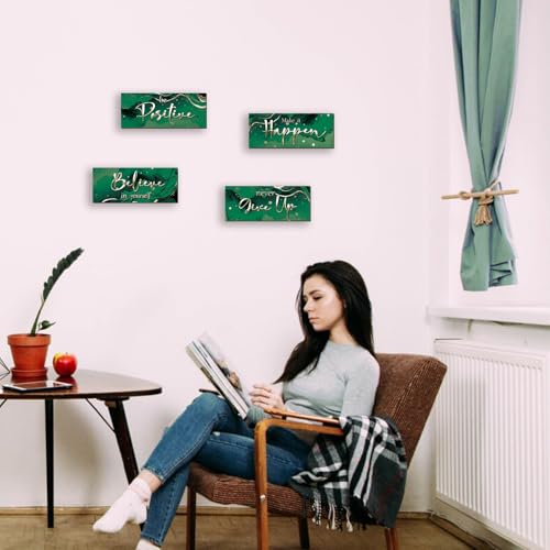 4 Piece Green And Silver Bathroom Decor Motivational Silver Wall Art Abstract Women’s Office Decor Inspirational Wooden Signs Green Bathroom Accessories for Home Bedroom Office 10X4 Inch - color: Green