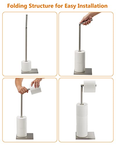 Toilet Paper Holder Stand, Free Standing Toilet Paper Roll Holder with Reserve for Bathroom, Stainless Steel DECLUTTR - color: Nickel