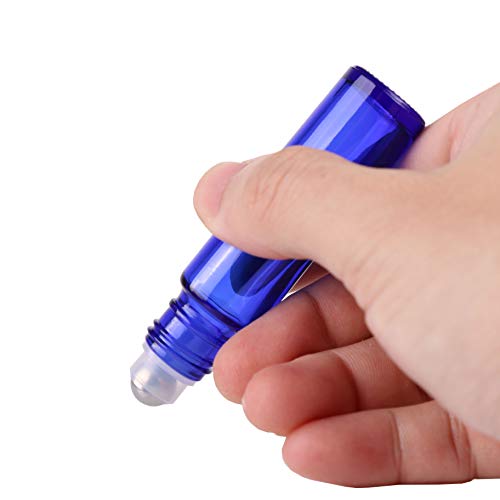 inice 4 Pack Essential Oil Roller Bottles 10ml Cobalt Blue Glass Bottles Stainless Steel Roll On Ball Applicator for Daily Care - color: 4 PACK Cobalt Blue Roller Bottles