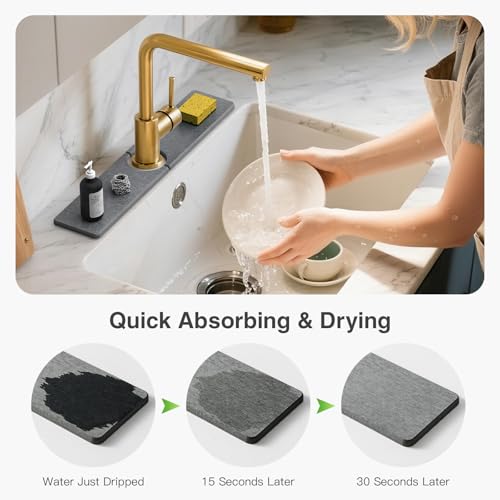 20" x 4" Stone Faucet Mat for Kitchen Sink, Quick Drying Diatomite Sink Tray, Faucet Sink Splash Guard for Prevents Moisture Buildup (Dark Gray) - color: Dark Gray, size: 20" x 4"