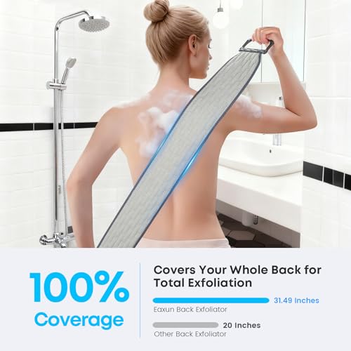 eaxun Exfoliating Back Scrubber with Plastic Handles for Shower, 36 Inches Bath Back Exfoliator Body Cleaner for Men, Women and Elderly, Dual-Sided Roughness Back Washer for Deep Cleansing - size: Medium