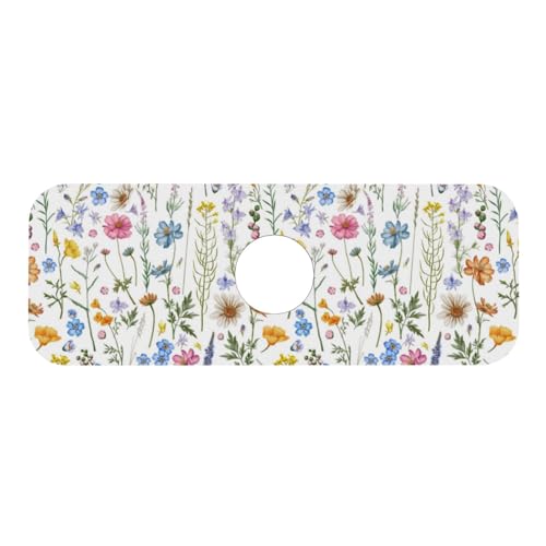 Spring Flower Colorful Leaves 15" X 5.5" Kitchen Sink Splash Guard Faucet Faucet Guard Draining Mat Sink Splash Guard Faucet Kitchen Bathroom - color: Spring Flower Colorful Leaves