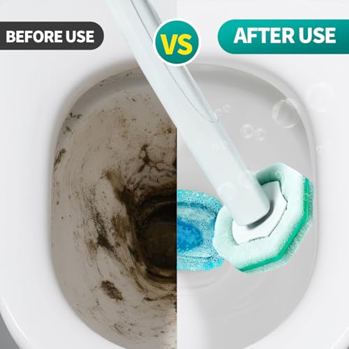 Disposable Toilet Brush, Toilet Bowl Cleaning System with 48 Count Wand Refill, Clean Brush Starter Kit with 1 Toilet Wand, 1 Storage Caddy and 1 wall Sticker (White) - style: Green-Toilet brush+48 refills