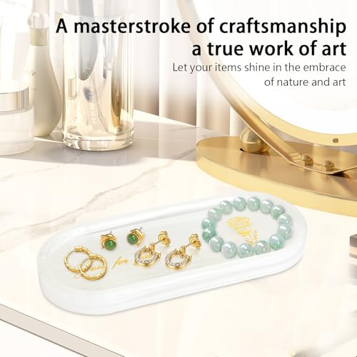 Bathroom Vanity Trays for Counter：White Resin Towel Tray Organizer with Words - Oval Bathroom Sink Tray Countertop - Decorative Tray for Perfume/Oil Bottles - color: White2