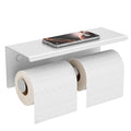 FORIOUS Double Toilet Paper Holder with Shelf, Wall Mount Tissue Roll Holder for Bathroom, 304 Stainless Steel Commercial Toilet Tissue Dispensers with Phone Shelf (1, White) - color: White