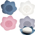 4 Pcs Lotus Flowers Soap Dish with Drain Silicone Holder Non-Slip Flexible Tray, Silicone Bar Soap Holder for Bathroom Shower