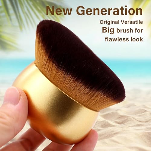 Extra Large Body Makeup Brush For Self Tanner, Leg Makeup &Bronzer Blend,75 mm Wide-headed Kabuki Brush Provides More Even& Pretty Application, Sunscreen Face&Back Makeup Brush, Wet&Dry Use- Gold - color: Gold