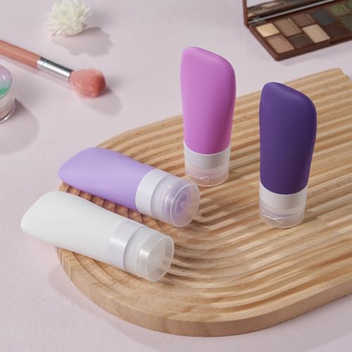 INSFIT Travel Bottles for Toiletries, TSA Approved 3oz Travel Size Containers, BPA Free Leak Proof Squeezable Silicone Tubes for Shampoo Conditioner Lotion Body Wash with Labels - color: Purple 2oz, size: 2 Ounce