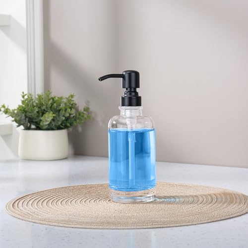 Bathroom Soap Dispenser Black, 11 oz Glass Cylindrical Bottles with Stainless Steel Pump Liquid Hand Soap Dispenser Kitchen - color: Black, size: 11oz-Cylindrical