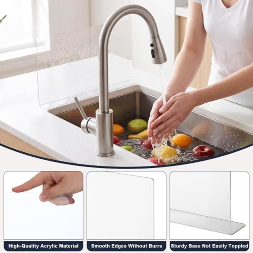PRETYZOOM Acrylic Sink Splash Guard, 15.7x8 Inches, Self-Adhesive Clear Panel, Splash Barrier for Kitchen Bathroom Countertop, Fits Stainless Steel Glass Tile Smooth Surfaces - size: 40.00X21.00X5.00CM