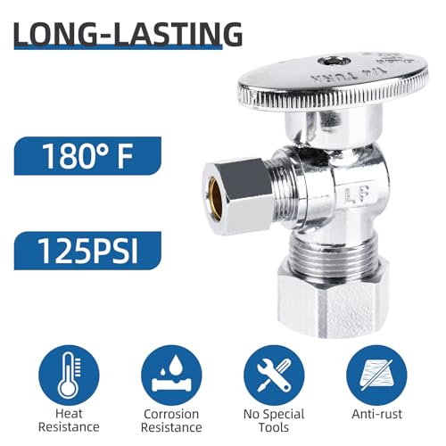 (10 Pack) BH Angle Stop Valve 1/2" Nominal Compression x 3/8" OD, 1/4-Turn Shut Off Valve, Chrome Plated Brass, for Bathroom Toilet Kitchen Shower Plumbing - style: 10PCS