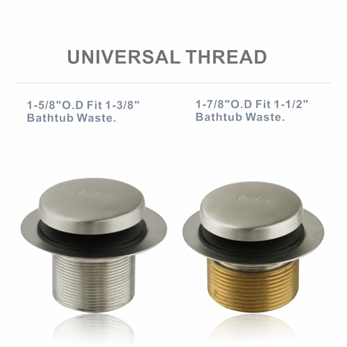 HIDROP Brushed Nickel Tip Toe Bathtub Drain Kit, 1-Hole Overflow Faceplate | Stainless Steel Bath Tub Drain, Universal Fine/Coarse Thread fit 1-3/8" or 1-1/2" Tub Drain, Bathtub Replacement Drain Kit - color: Brushed, style: 1 Hole