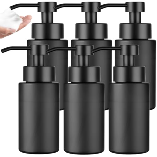 6 Pack 10 OZ Glass Foaming Soap Dispenser for Bathroom & Kitchen Foaming Hand Soap Dispenser with Labels Dispenser for Liquid Soap,Shampoo,Body Wash,Dish Soap,Black