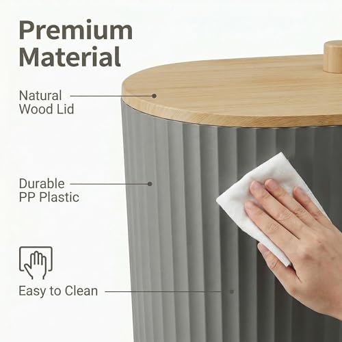 Bathroom Accessory Set 7 Pcs, Plastic Bathroom Set with Bamboo Cover Include Soap Dish, Toothbrush Holder, Mousewash Cup, Shower Curtain Set, Soap Dispenser, Trash Can & Toilet Brush - color: Grey, size: 7pack
