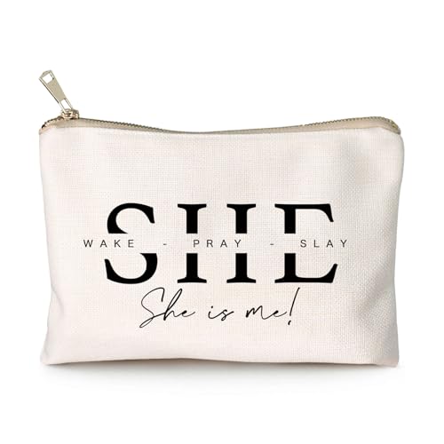 She Wake Pray Slay Makeup Bag, Motivational Cosmetic Pouch for Women, I Am Strong Affirmation Makeup Case, Boss Girl Travel Toiletry Bag, Gift Idea for Her - color: She is me