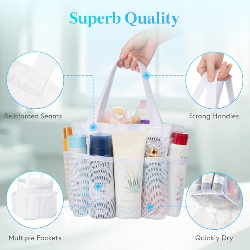 Lifewit Mesh Shower Caddy Portable for College Dorm Room Essentials with 7 Pockets, Freestanding Hanging Organizer Basket, Quick Dry Tote Bag for Camping, Bathroom, Beach, Travel, 1 Pack, White - color: White, size: M(7.5"L x 6.7"W x 9.5"H)