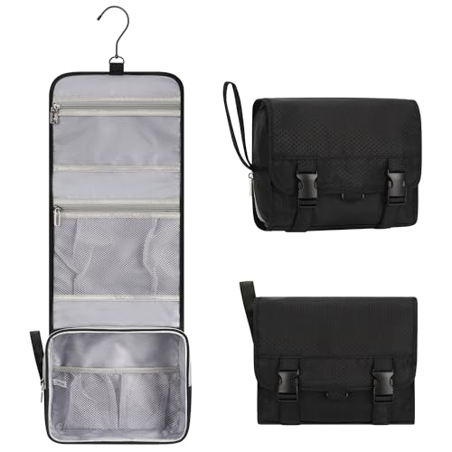 Small Hanging Toiletry Bag for Men and Women, Portable Hanging Organizer for Travel-Sized Shower Dopp Kit, Makeup Accessories, Waterproof Toiletries Organizer with 3 Compartments for Outdoor - Black - color: 01 Black, size: Small