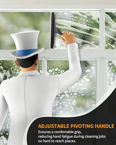 MR.SIGA All Purpose Silicone Squeegee for Shower Door, Mirror, Glass, Streak Free Shower Squeegee, Pivoting Bamboo Handle, Includes 1 Suction Hook, 10 inch Wide, Black, 1 Pack - color: Black