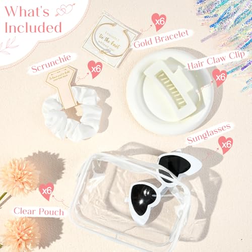 DEEKA 30 Pcs Bridesmaid Proposal Bag Set Gift Clear Makeup Toiletry Bag Bachelorette Party Favors Sunglasses Hair Claw Clips Scrunchies Knot Bracelets Bridal Wedding Party Gifts (White) - color: White, size: 6 Sets
