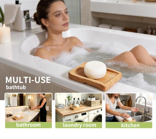 Wooden Soap Dish, Wavy-Shaped Soap Holder with 3 Draining Holes Design, Countertop Soap Saver for Shower/Bathroom/Sink/Kitchen, Self Draining Soap Tray Container, Natural - color: Natural