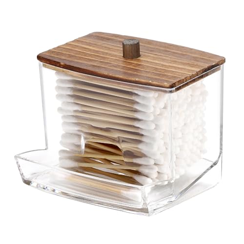 Tbestmax 10oz Qtip Holder Dispenser with Black Wood Lids, Big Cotton Swab Holder Bathroom Accessories Organizer for Storage-Qtips Cotton Ball, Floss Container - color: 1Pc-Black