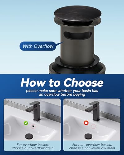ARCORA Bathroom Sink Drain with Overflow - Oil Rubbed Bronze Pop Up Drain for Bathroom Sink, Lavatory Vessel Vanity Sink Stopper for 1.6"-1.9" Sink Hole - color: Oil Rubbed Bronze-1 Pack, style: Pon Up With Overflow