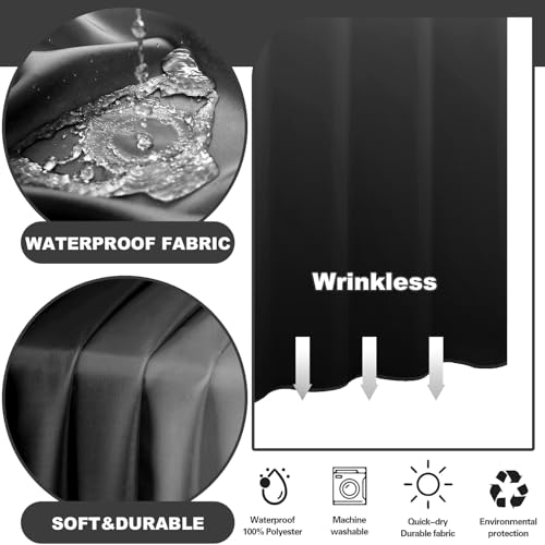 Long No Hook Shower Curtain with Snap in Liner, Black and White Shower Curtains and Liner Set, Ombre Hotel Fabric Bath Curtain for Bathroom, Mesh Top Window Waterproof Washable, 71" x 77" - color: Ombre Black, size: 71"W x 77"L (Pack of 1)