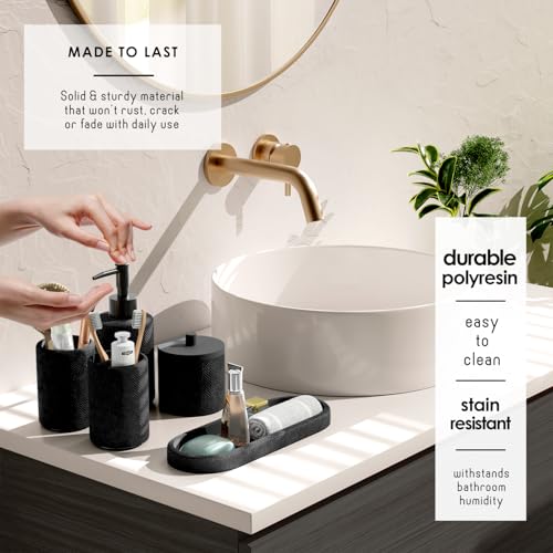 Clara Clark Bathroom Set - Black Bathroom Accessories Set, 24PC Bathroom Accessory Set, Bathroom Sets with Shower Curtain Set, Adhesive Corner Shower Caddy Hanging & Soap Dispenser - color: Black, size: Complete Set + Shower Caddy
