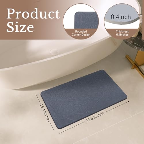 Stone Bath Mat, Natural Diatomaceous Earth Bathroom Rug, Super Absorbent, Quick Dry, Non-Slip Stone Mats for Bathroom, Kitchen, Entryway, Easy to Clean (Curve Dark Grey 1 Pack)