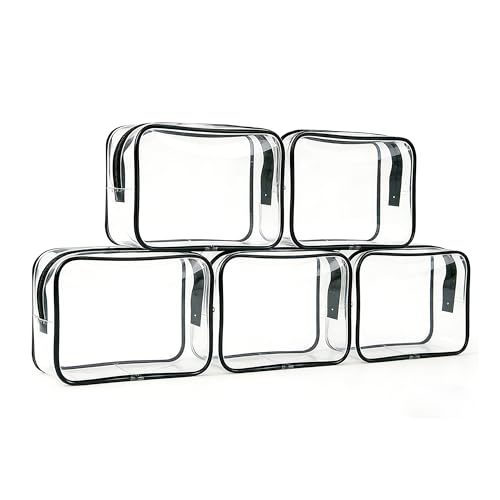 Neon TSA Approved Clear Toiletry Pouch, 7"x2.3"x4.7" Size, PVC Travel Makeup Bags for Toiletries, Transparent Cosmetic Bag for Women and Men Small (Clear-5pcs) - color: Clear-5pcs