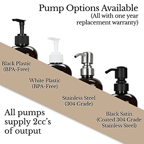 Amber Refillable Hand Soap and Lotion Dispenser Set for Bathroom Sink - PET Plastic Pump Bottles with Labels for Soap and Lotion - Waterproof Labels - 16 oz, 2 Pack (Black Plastic) - color: Black Pumps