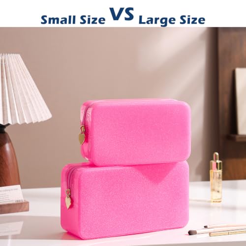 PVC Jelly Travel Makeup Bag,Waterproof Cosmetic Bag/Case with Zipper, Toiletry SPF Bag for Sunscreen, Skincare, and Daily Essentials (09Small Hot Pink) - color: 09Small Hot Pink