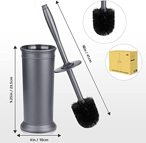 Toilet Brush and Holder 2 Pack, Toilet Bowl Brush with Extra Long Handle, Toilet Scrubber and Covered Holder, Toilet Brushes for Bathroom-Space Saving, Covered Brush, Durable, Deep Cleaning(Grey) - color: Gray