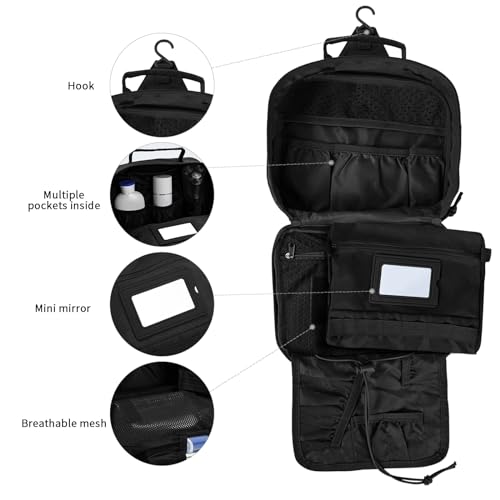 SUNRISING Tactical Travel Toiletry Bag for Men and Women, Hanging Travel Toiletry Organizer Dopp Kit, Toiletries Shaving Hygiene Bathroom Bag,Men's Toiletry Bag for Short Trips Camping - Black - color: Black