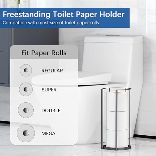 Gypie New Upgrade Free Standing Toilet Paper Storage Holder Stand, Heavy Duty 304 Stainless Steel Base, 3 Roll Capacity Toilet Paper Roll Holder for Bathroom Organization - color: Black