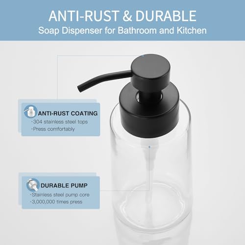 Soap Dispenser, Clear Glass Soap Dispenser with Rust Proof Pump, 16oz Liquid Soap Pump with Waterproof Labels, Dish & Hand Soap for Bathroom, Kitchen, Matte Black, Pack of 2 - color: Matte Black