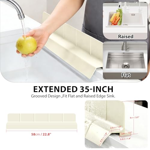 23Inch Sink Splash Guard – Extended Length & Tall Silicone Kitchen Sink Splash Guard with Overhang Drainage Design, High Splash Wall & Strong Suction Cups for Countertop (White, 23''x3.5'') - color: White, size: 23''x3.5''