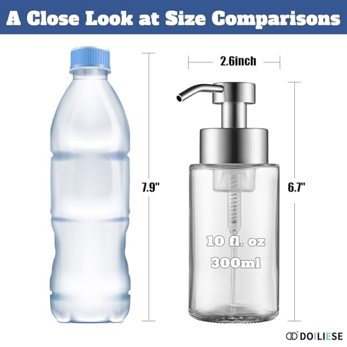 Glass Foaming Hand Soap Dispenser, 10 oz Easy Refill Bathroom Soap Dispenser, Foaming Dispenser with Stainless Steel Pump & Waterproof Labels, Foam Soap Pump Bottles for Handwashing, 2 Sets - color: Brushed Nickel Foam 2pc