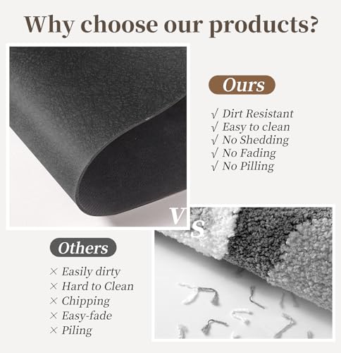 Dark Grey Bath Mat Set 2 Piece - Quick Dry Super Absorbent Diatomaceous Earth Bathroom Rug With Rubber Backing Non-Slip for Shower Floor, 47x17 + 24x17