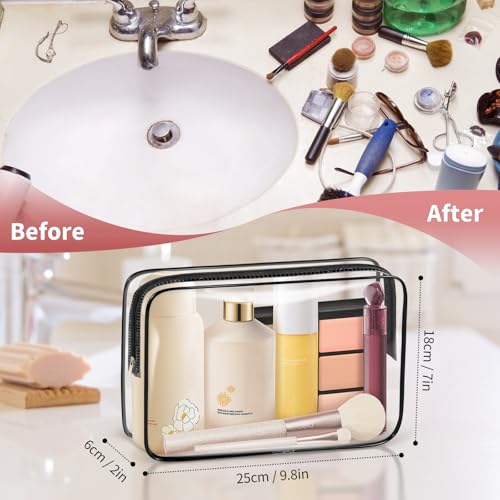 TISRATOK 12 PCS Clear Makeup Bag for Women with Zipper, TSA Approved Toiletry Pouch, Cosmetic Bag Bulk for Travel Organizer Essentials - Black,Large - color: Black, size: Large