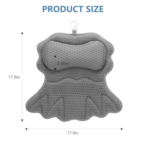 SetSail Bath Pillow, Relaxing Bath Pillows for Tub Neck and Back Support Soft 4D Breathable Air Mesh Ergonomic Bathtub Pillow with 6 Strong Suction Cups and Hook Luxury Bathroom Accessories,Grey - size: Grey2