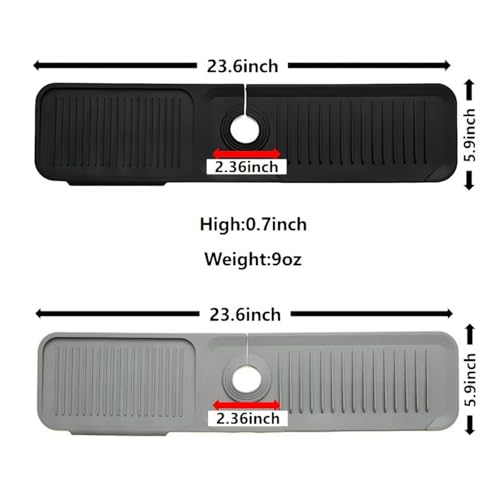 23.6" Adjustable Silicone Sink Splash Guard,5°Slope Drain Design, Silicone Faucet Mat for Kitchen Sink, Kitchen Sink Organizer,Keep Countertops Dry | Non-Slip Organizer for Sponge, Soap, Cups