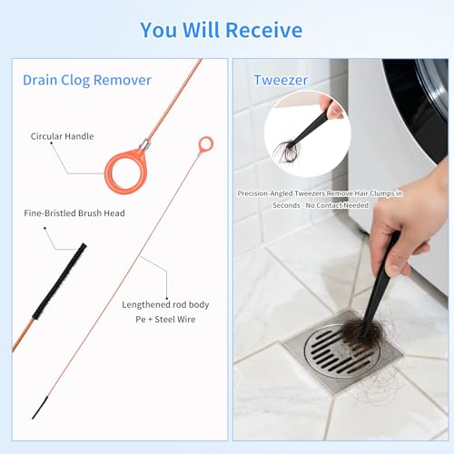 Premium Silicone Shower Drain Cover Hair Catcher, 3 Pack with Clean-Out Tool & Drain Clog Remover, Bathroom Sink Strainer - Flexible & Durable for Tub Shower, Bath, Laundry
