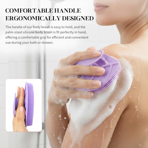 2 Pack Silicone Body Scrubber, Soft Silicone Loofah, Gentle Exfoliating Body Scrubber for Sensitive Skin, Leaf Shaped Shower Scrubbers, Silicone Scrubbers Body Brush for Women Men (Pink & Purple) - size: 2 Pack: Pink & Purple